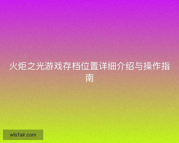 火炬之光游戏存档位置详细介绍与操作指南